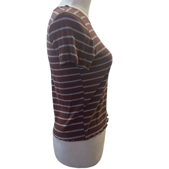 Heart Hips Brown Striped Top Slightly Cropped Size Large - Picture 3 of 5